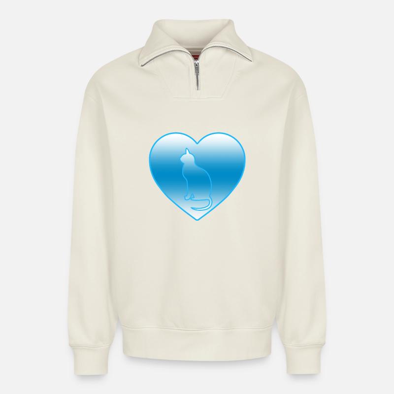 Katze - Relaxed Unisex Organic Half Zip Sweatshirt – von SPREAD - Naturweiß