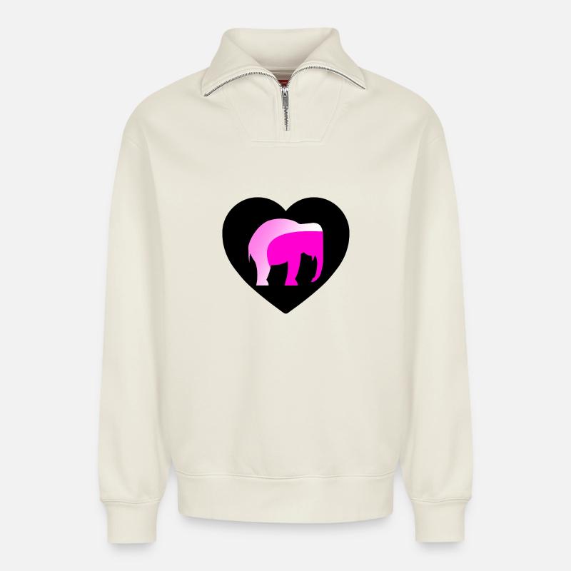 Elefant - Relaxed Unisex Organic Half Zip Sweatshirt – von SPREAD - Naturweiß