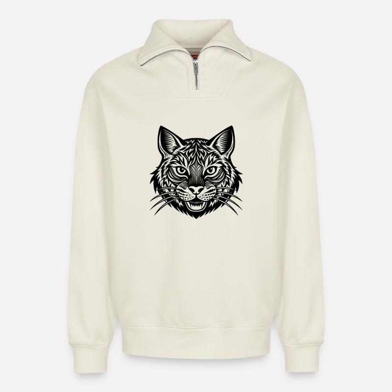 Wildkatze - Relaxed Unisex Organic Half Zip Sweatshirt – von SPREAD - Naturweiß
