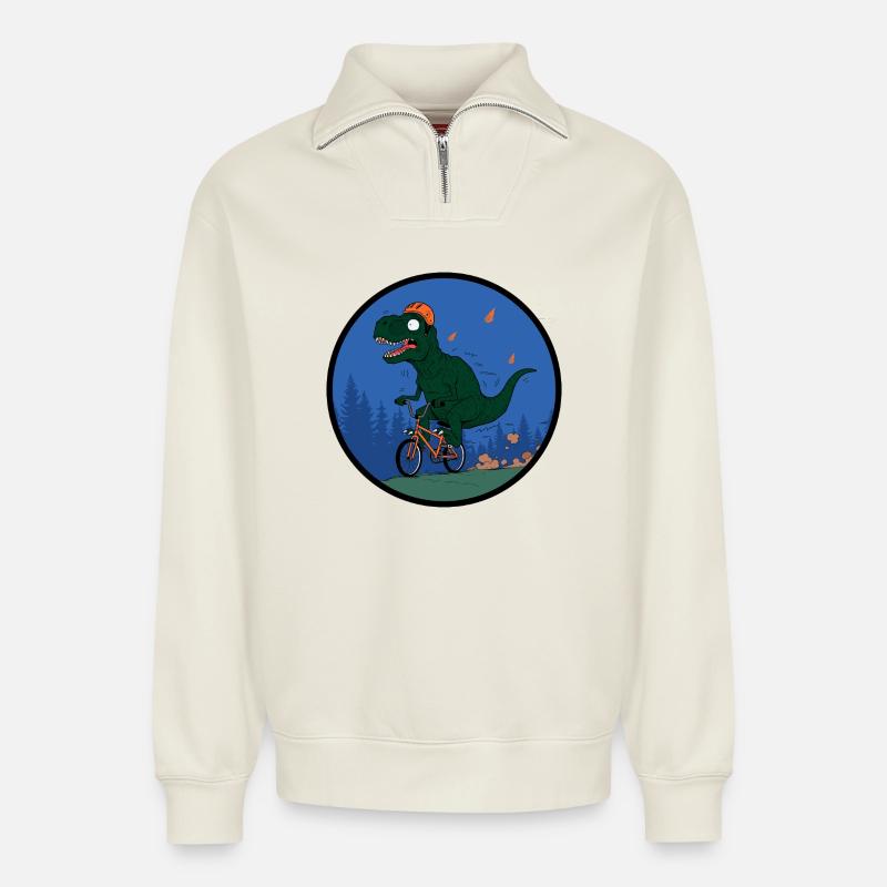 Cavalier du T-Rex Aventurier - Sweat unisexe décontracté en coton biologique à demi-zip – de SPREAD - blanc cassé