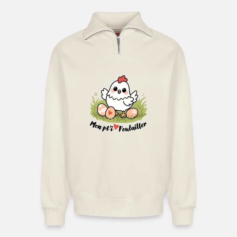 Mein kleiner Hühnerstall - Relaxed Unisex Organic Half Zip Sweatshirt – von SPREAD - Naturweiß