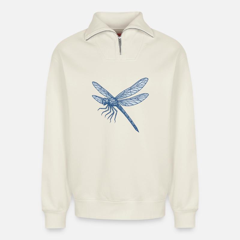 Geometrische Blaue Libelle - Relaxed Unisex Organic Half Zip Sweatshirt – von SPREAD - Naturweiß