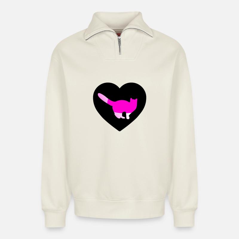 Cat - Relaxed Unisex Organic Half Zip Sweatshirt – by SPREAD - off white