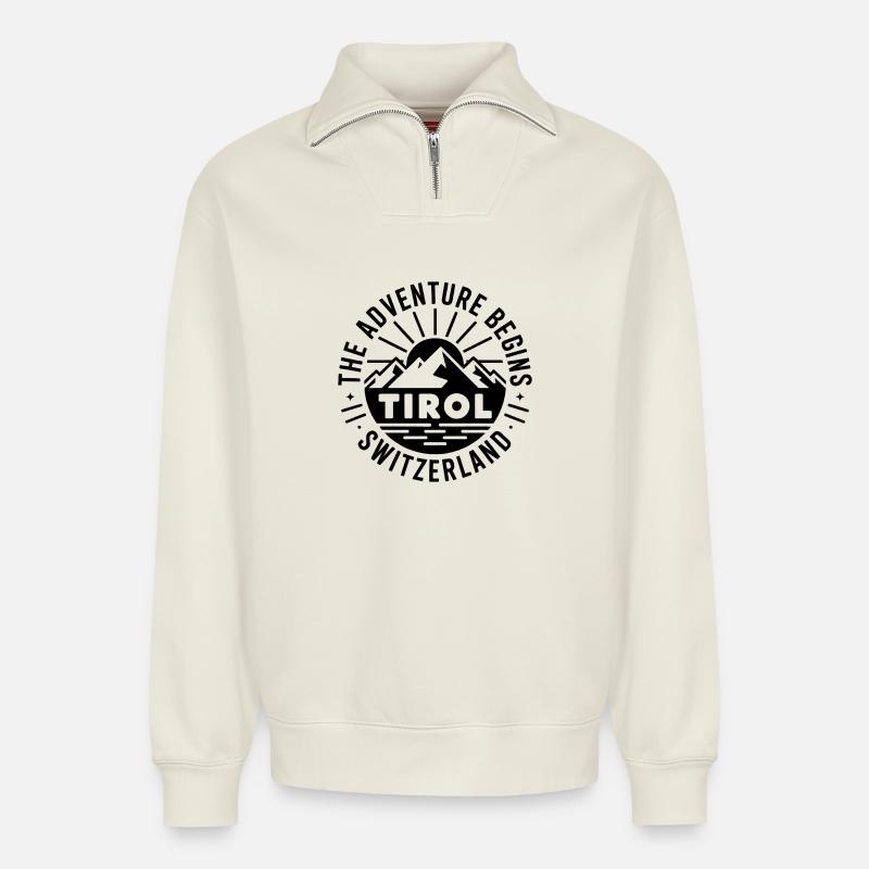 Tirol - Souvenir Design - Relaxed Unisex Organic Half Zip Sweatshirt – von SPREAD - Naturweiß