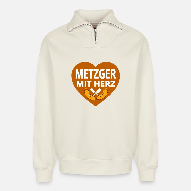 Metzger - Relaxed Unisex Organic Half Zip Sweatshirt – von SPREAD - Naturweiß