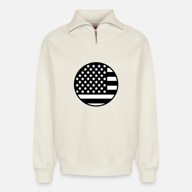 Drapeau des États-Unis - Sweat unisexe décontracté en coton biologique à demi-zip – de SPREAD - blanc cassé