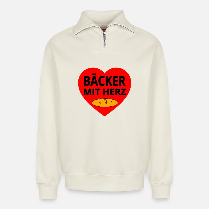 Bäcker - Relaxed Unisex Organic Half Zip Sweatshirt – von SPREAD - Naturweiß