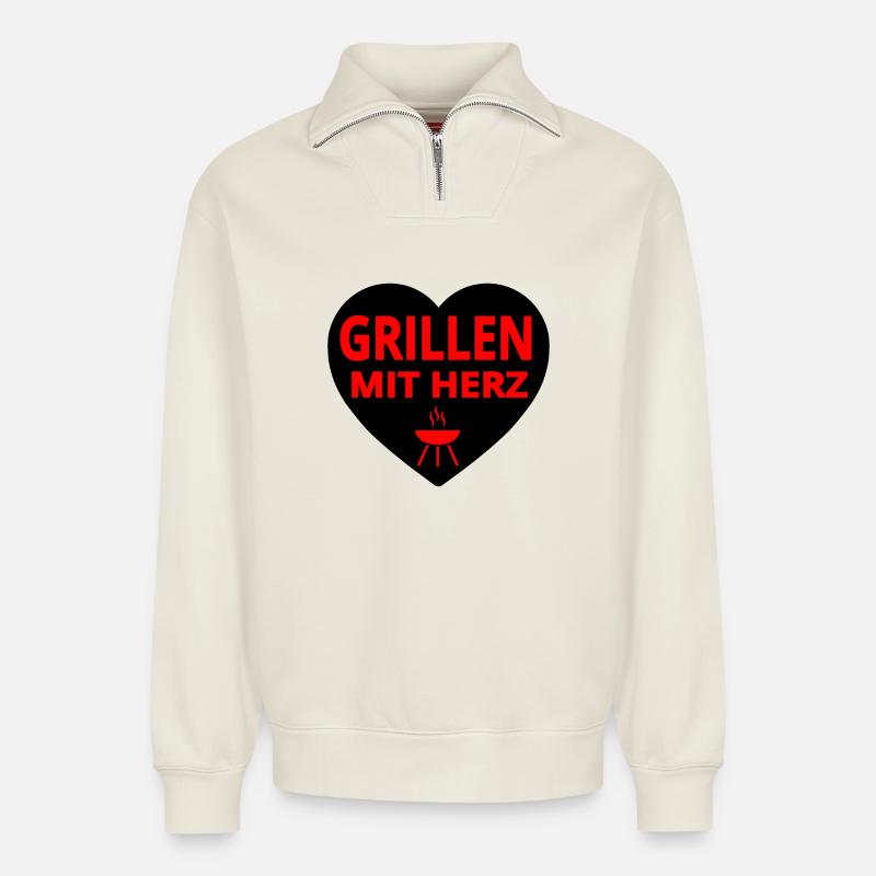 Grillen - Relaxed Unisex Organic Half Zip Sweatshirt – von SPREAD - Naturweiß