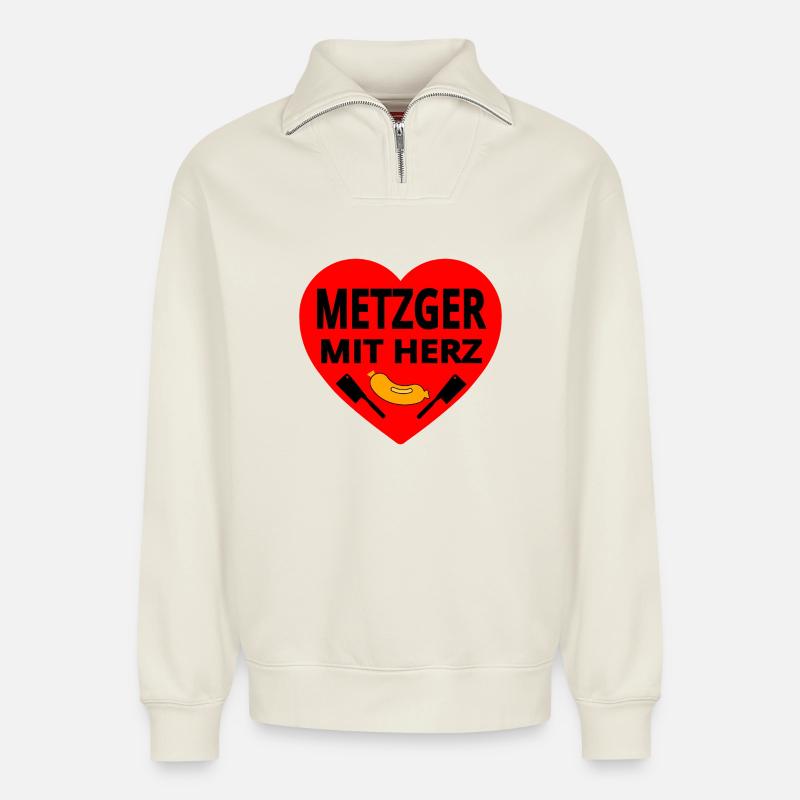 boucher - Sweat unisexe décontracté en coton biologique à demi-zip – de SPREAD - blanc cassé