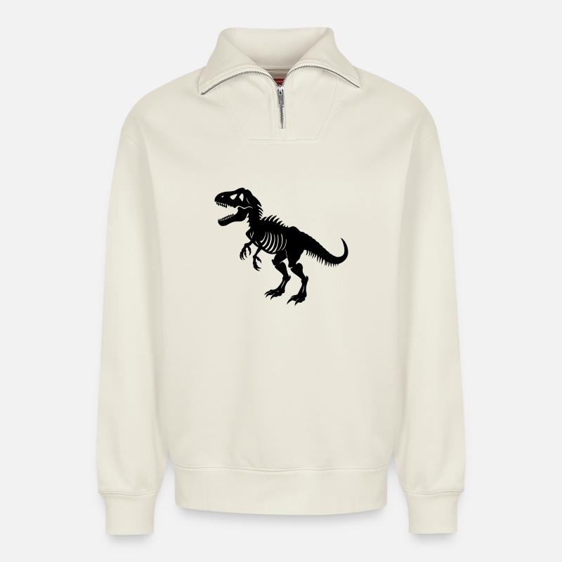 T-rex-Fossil - Relaxed Unisex Organic Half Zip Sweatshirt – von SPREAD - Naturweiß