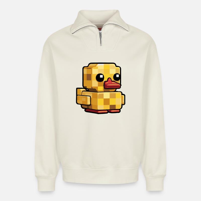 Pixel Duck Rétro Look - Sweat unisexe décontracté en coton biologique à demi-zip – de SPREAD - blanc cassé