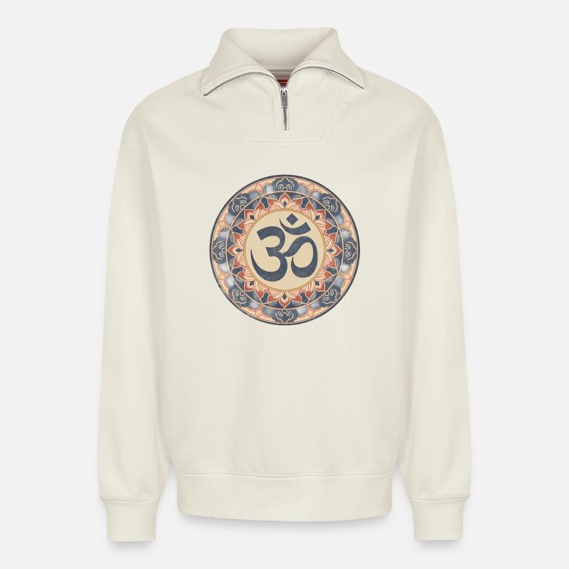 Om Mandala Zen Muster - Relaxed Unisex Organic Half Zip Sweatshirt – von SPREAD - Naturweiß