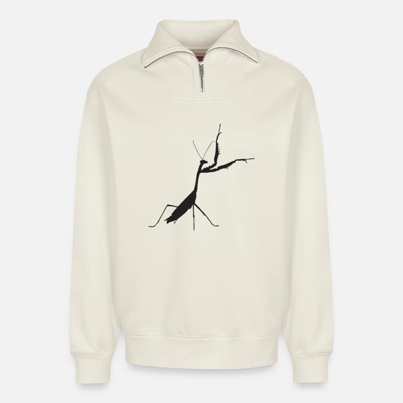 Gottesanbeterin schwarz - Relaxed Unisex Organic Half Zip Sweatshirt – von SPREAD - Naturweiß