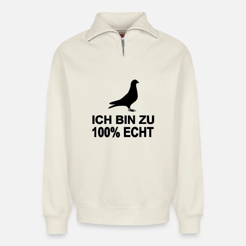 Tauben - Relaxed Unisex Organic Half Zip Sweatshirt – von SPREAD - Naturweiß