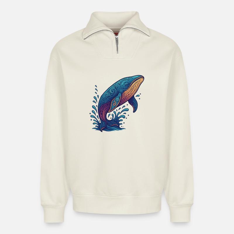 Wale Farbfluss - Relaxed Unisex Organic Half Zip Sweatshirt – von SPREAD - Naturweiß