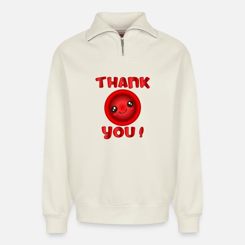 Danke Blutspende - Relaxed Unisex Organic Half Zip Sweatshirt – von SPREAD - Naturweiß