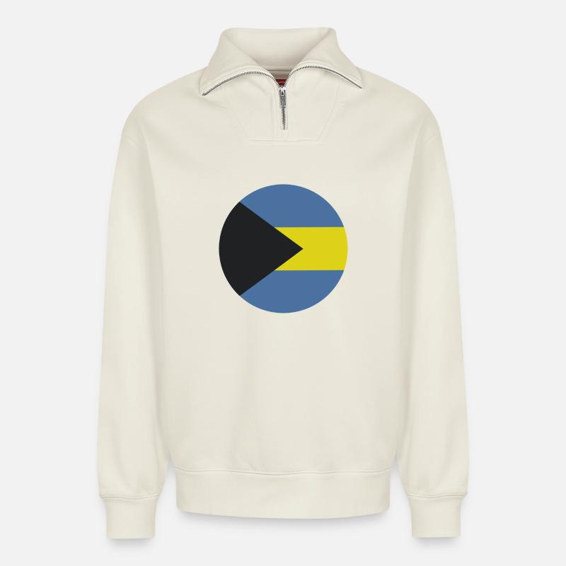 Drapeau rond des Bahamas - Sweat unisexe décontracté en coton biologique à demi-zip – de SPREAD - blanc cassé