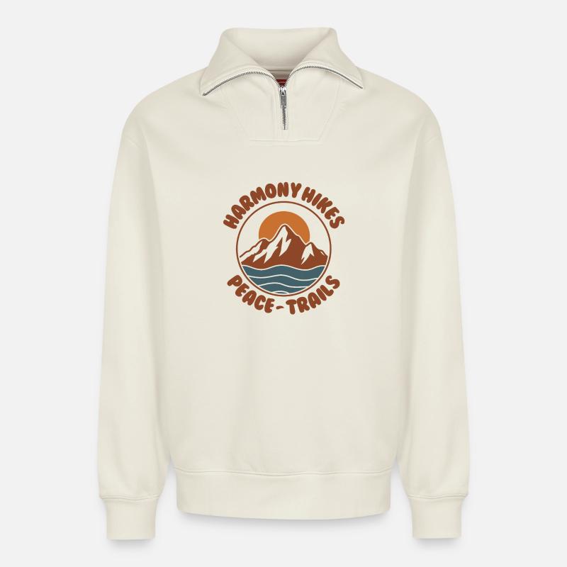 Harmonische Wanderung Berg Design Retro - Relaxed Unisex Organic Half Zip Sweatshirt – von SPREAD - Naturweiß