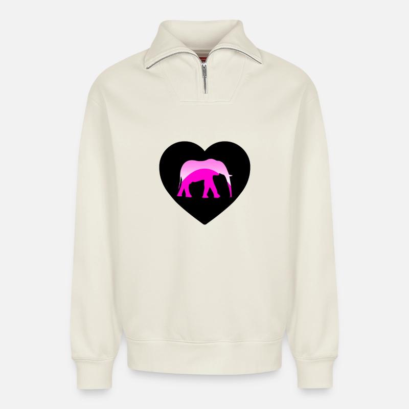 Elefant - Relaxed Unisex Organic Half Zip Sweatshirt – von SPREAD - Naturweiß