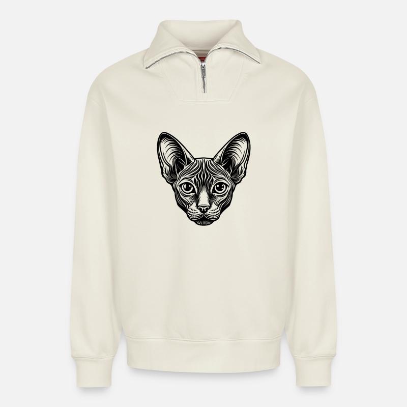 Sphynx-Katze - Relaxed Unisex Organic Half Zip Sweatshirt – von SPREAD - Naturweiß
