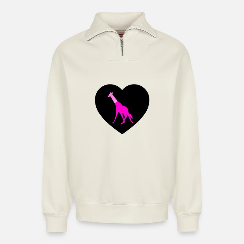 Giraffe - Relaxed Unisex Organic Half Zip Sweatshirt – by SPREAD - off white