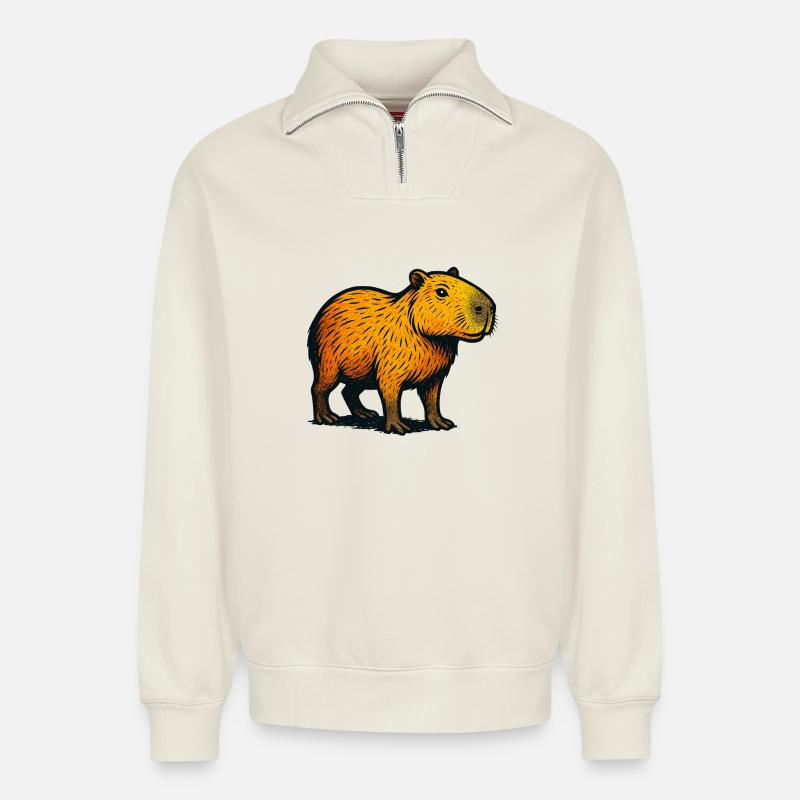 Kapibara Gradient Illustration - Relaxed Unisex Organic Half Zip Sweatshirt – by SPREAD - off white