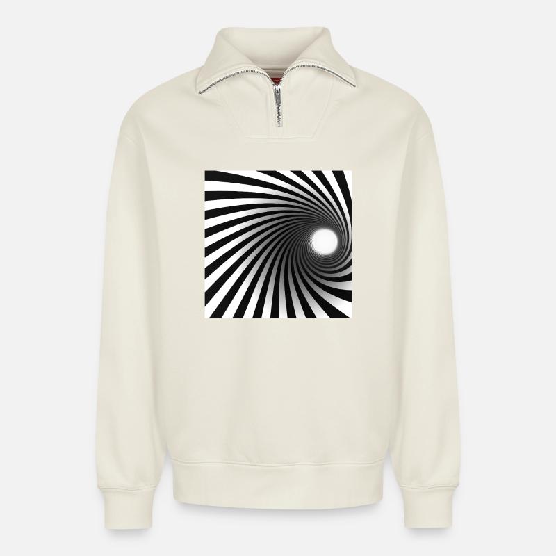 Schwarzer weißer Spiralwirbel - Relaxed Unisex Organic Half Zip Sweatshirt – von SPREAD - Naturweiß