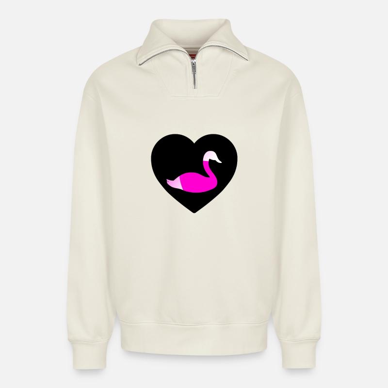 cygne - Sweat unisexe décontracté en coton biologique à demi-zip – de SPREAD - blanc cassé