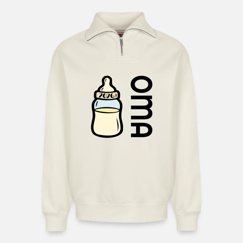 Baby 2026 - Oma werden - Relaxed Unisex Organic Half Zip Sweatshirt – von SPREAD - Naturweiß
