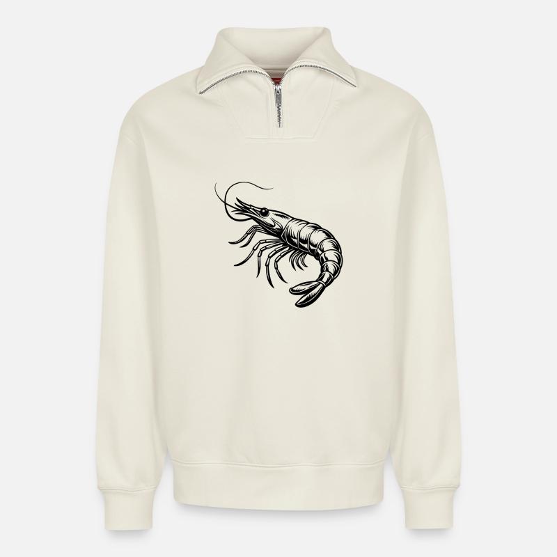 Shrimp - Relaxed Unisex Organic Half Zip Sweatshirt – by SPREAD - off white
