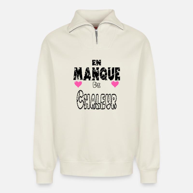 En Manque de Chaleur - Sweat unisexe décontracté en coton biologique à demi-zip – de SPREAD - blanc cassé
