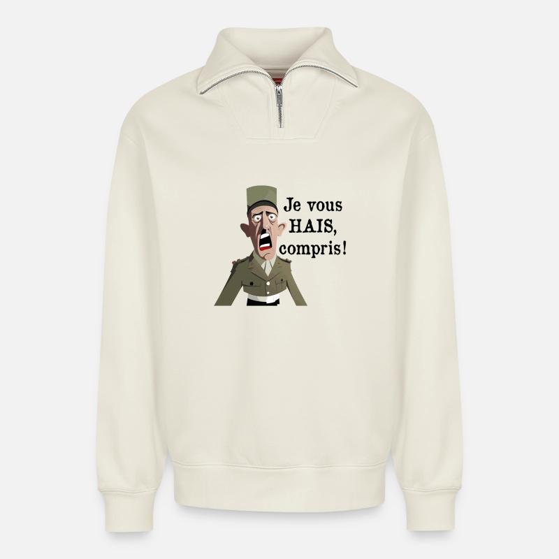 ICH HASSE DICH, VERSTANDEN? - Relaxed Unisex Organic Half Zip Sweatshirt – von SPREAD - Naturweiß