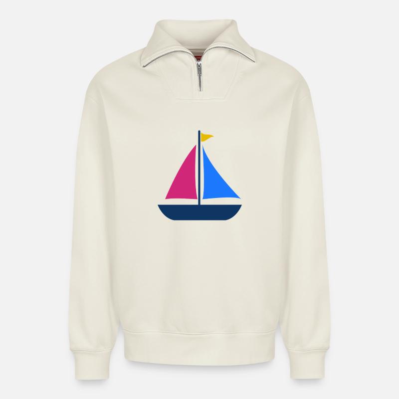 Segelboot - Relaxed Unisex Organic Half Zip Sweatshirt – von SPREAD - Naturweiß