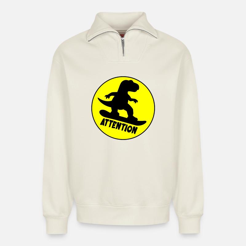 Achtung, snowboardender Dinosaurier - Relaxed Unisex Organic Half Zip Sweatshirt – von SPREAD - Naturweiß