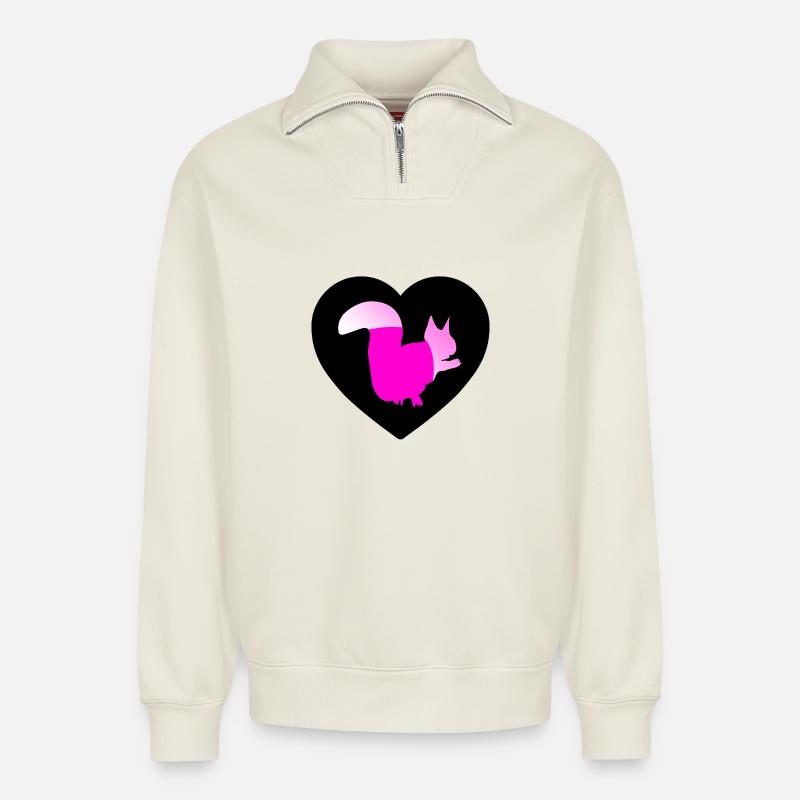 Squirrel - Relaxed Unisex Organic Half Zip Sweatshirt – by SPREAD - off white