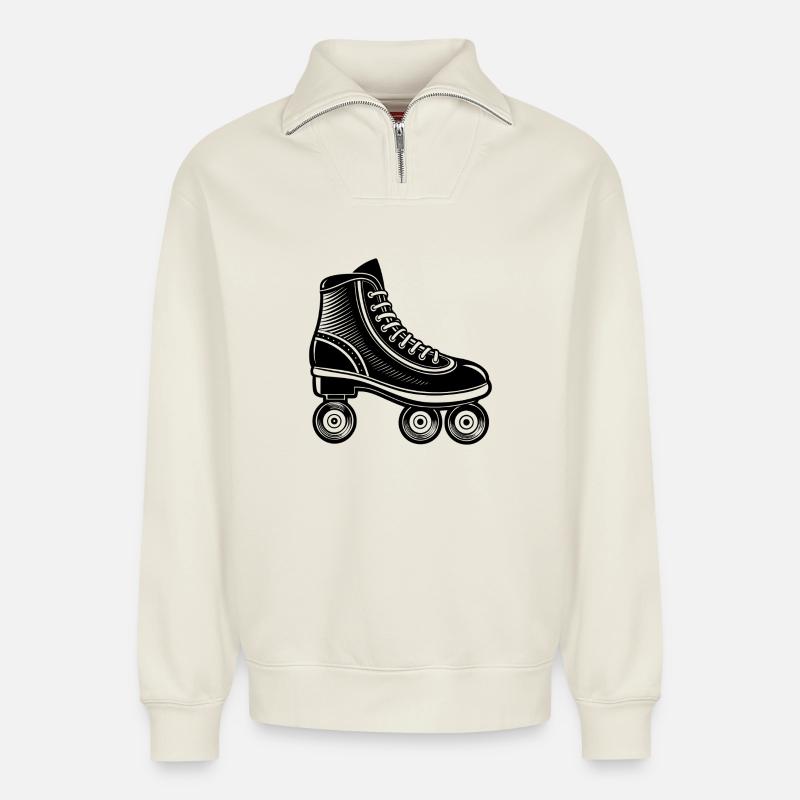 Roller skate - Relaxed Unisex Organic Half Zip Sweatshirt – by SPREAD - off white