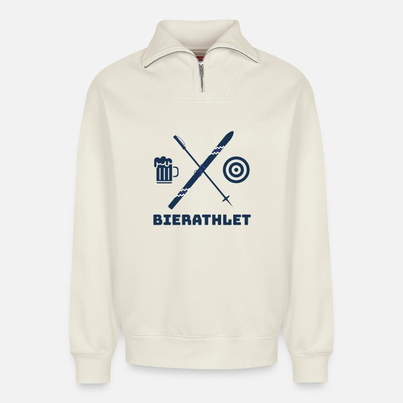 ATHLÈTE DE LA BIÈRE - Sweat unisexe décontracté en coton biologique à demi-zip – de SPREAD - blanc cassé