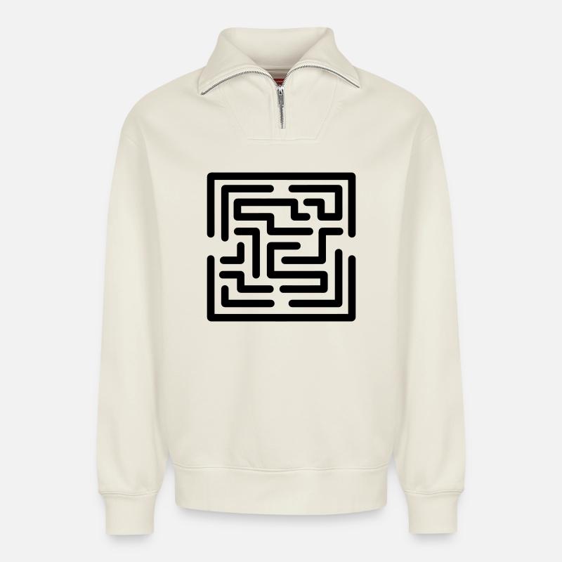 escape game - Sweat unisexe décontracté en coton biologique à demi-zip – de SPREAD - blanc cassé