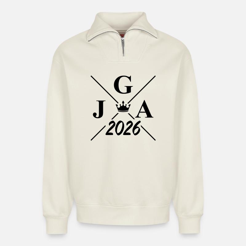 Jga 2026 Logo - Sweat unisexe décontracté en coton biologique à demi-zip – de SPREAD - blanc cassé