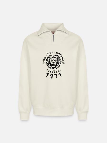 Wild, free & untamed since 02/1971 - Relaxed Unisex Organic Half Zip Sweatshirt – by SPREAD - off white
