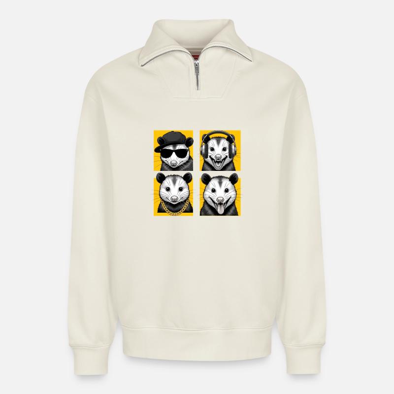 opossum - Sweat unisexe décontracté en coton biologique à demi-zip – de SPREAD - blanc cassé