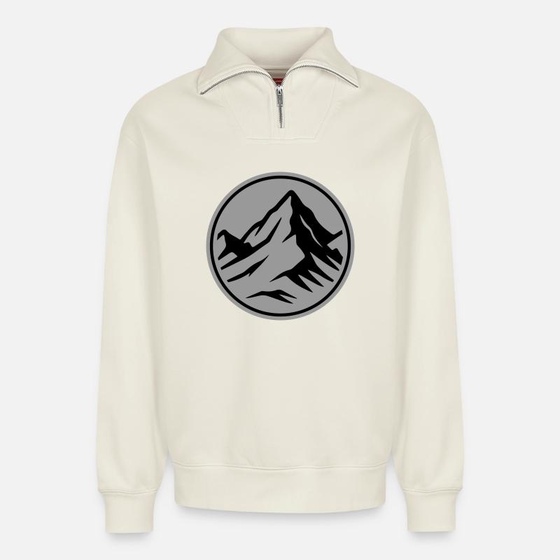 Berg Symbol Gipfel - Relaxed Unisex Organic Half Zip Sweatshirt – von SPREAD - Naturweiß