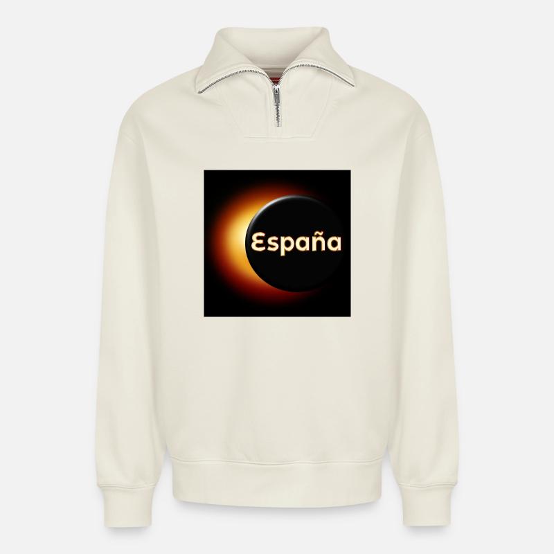 Total Solar Eclipse Spain - Relaxed Unisex Organic Half Zip Sweatshirt – by SPREAD - off white