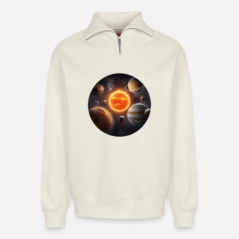 Astronomie Weltraum-Sonnensystem-Planetenumlaufbahn - Relaxed Unisex Organic Half Zip Sweatshirt – von SPREAD - Naturweiß