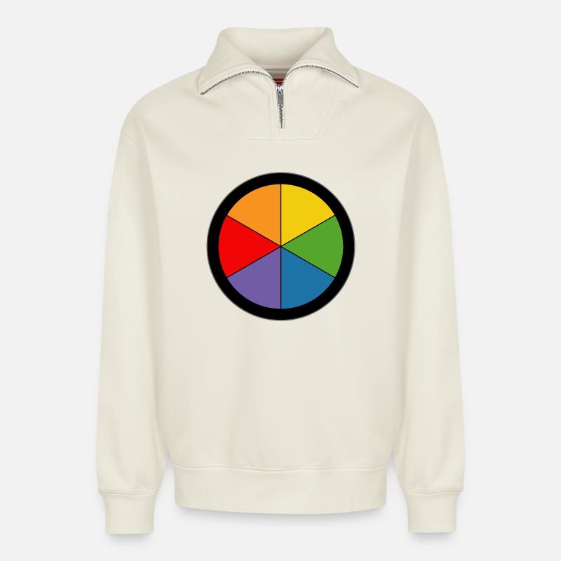 Roue des couleurs arc-en-ciel - Sweat unisexe décontracté en coton biologique à demi-zip – de SPREAD - blanc cassé