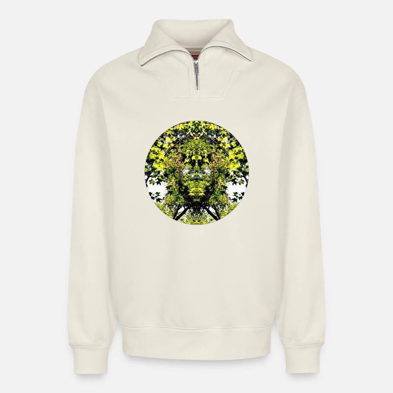 Tree Nature Creature - Relaxed Unisex Organic Half Zip Sweatshirt – by SPREAD - off white