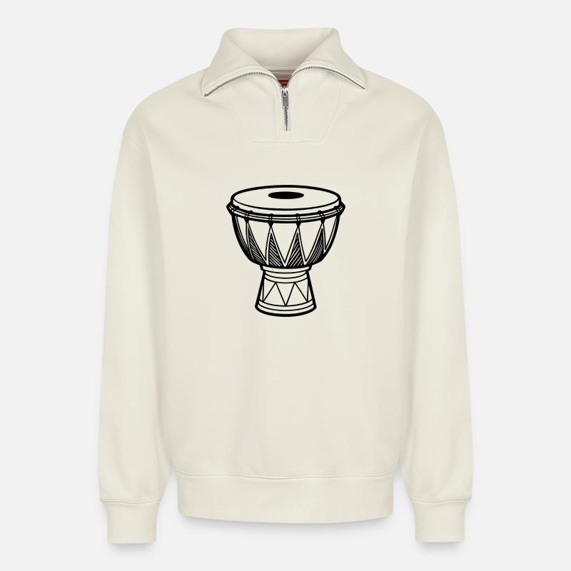 Africa drum - Relaxed Unisex Organic Half Zip Sweatshirt – by SPREAD - off white
