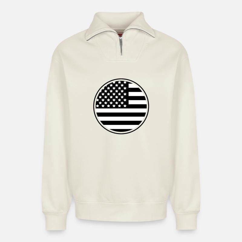 Drapeau du tour des États-Unis - Sweat unisexe décontracté en coton biologique à demi-zip – de SPREAD - blanc cassé