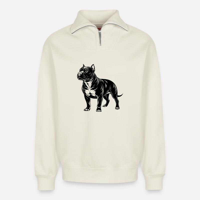 Amerikanischer Pitbull - Relaxed Unisex Organic Half Zip Sweatshirt – von SPREAD - Naturweiß