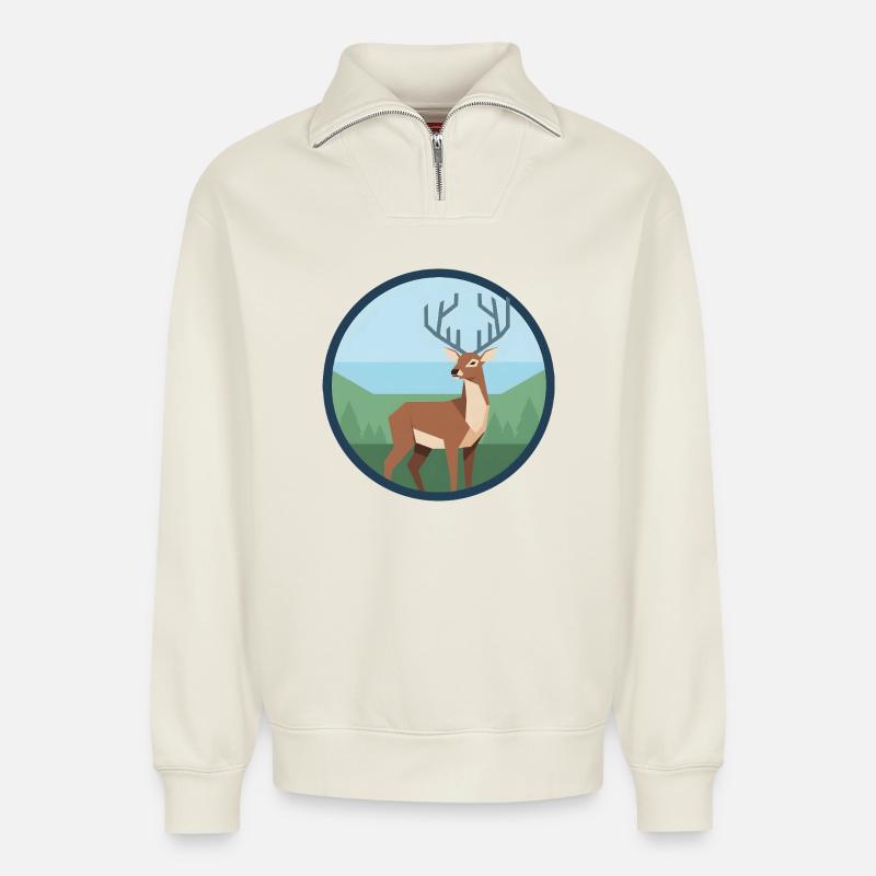 Hirsch - Relaxed Unisex Organic Half Zip Sweatshirt – von SPREAD - Naturweiß